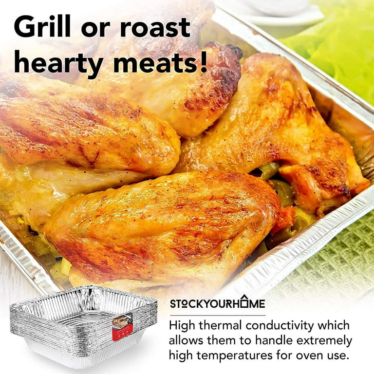 Aluminum Pans 9×13 Disposable Foil Pans  10 Pack  Half Size Deep Steam Table Pans Extra Thick For Baking Cooking Roasting Heating Serving Lining Steam Table Trays