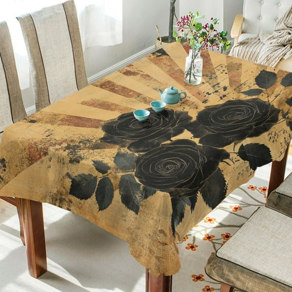 WOBOGO Notes Black Rose Square Tablecloth 54×54in Polyester Fabric Tablecloth Washable Dust Resistant Wrinkle Resistant