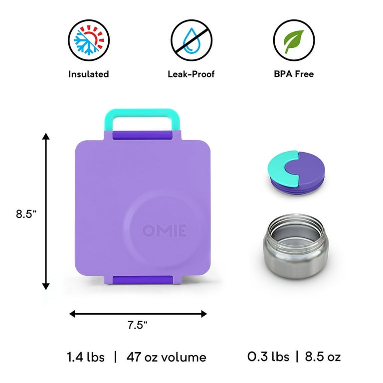 OmieBox Bento Box for Kids - Insulated Bento Lunch Box with Leak Proof  Thermos Food Jar - Purple Plum 
