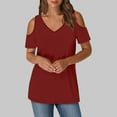 thumbnail image 2 of Timegard Womens Top Cold Shoulder V Neck Short Sleeve Comfy Casual Solid Color Tunic Top Blouse Summer, 2 of 7