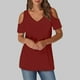 thumbnail image 2 of Tops de manga larga,Blusa de mujer con escote en V y hombros descubiertos, manga corta, imitación de tela, estilo casual para el hogar, sopatenor, 2 of 9