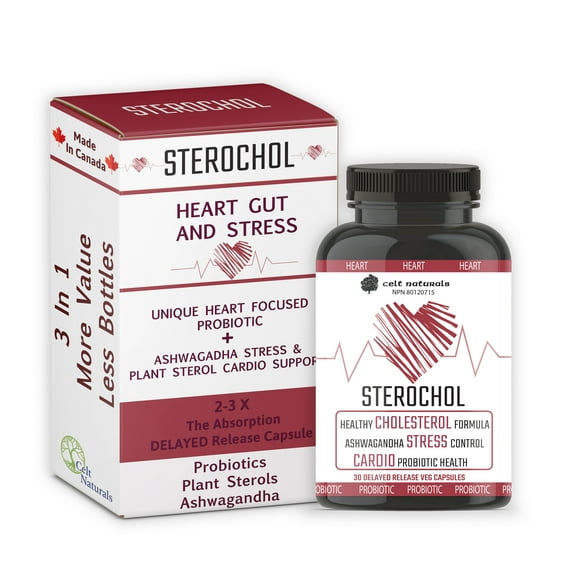 Sterochol - Probiotic Stress and Heart Healthy Formula - Ashwaganda Stress Relief - Balance Cholesterol - Support Cardio Health - Can Be Used in Conjunction With Statins - Cardio Supporting Probiotic