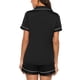 thumbnail image 4 of Conjunto de pijama sedoso de dos piezas, top de manga corta con pantalones cortos, cuello con muesca, ropa de dormir con botones, ropa de dormir para mujer, negro, XL, 4 of 6