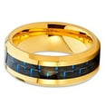 thumbnail image 3 of 8mm Polished Yellow Gold Tungsten Carbide Wedding Ring Blue Carbon Fiber Center Beveled Edge Band 8.5, 3 of 4