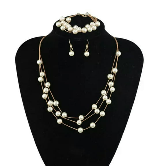 GKNET Multilayer Pearl Necklace Earrings Bracelet Delicate Jewelry Set Wedding Bridal A-Gold