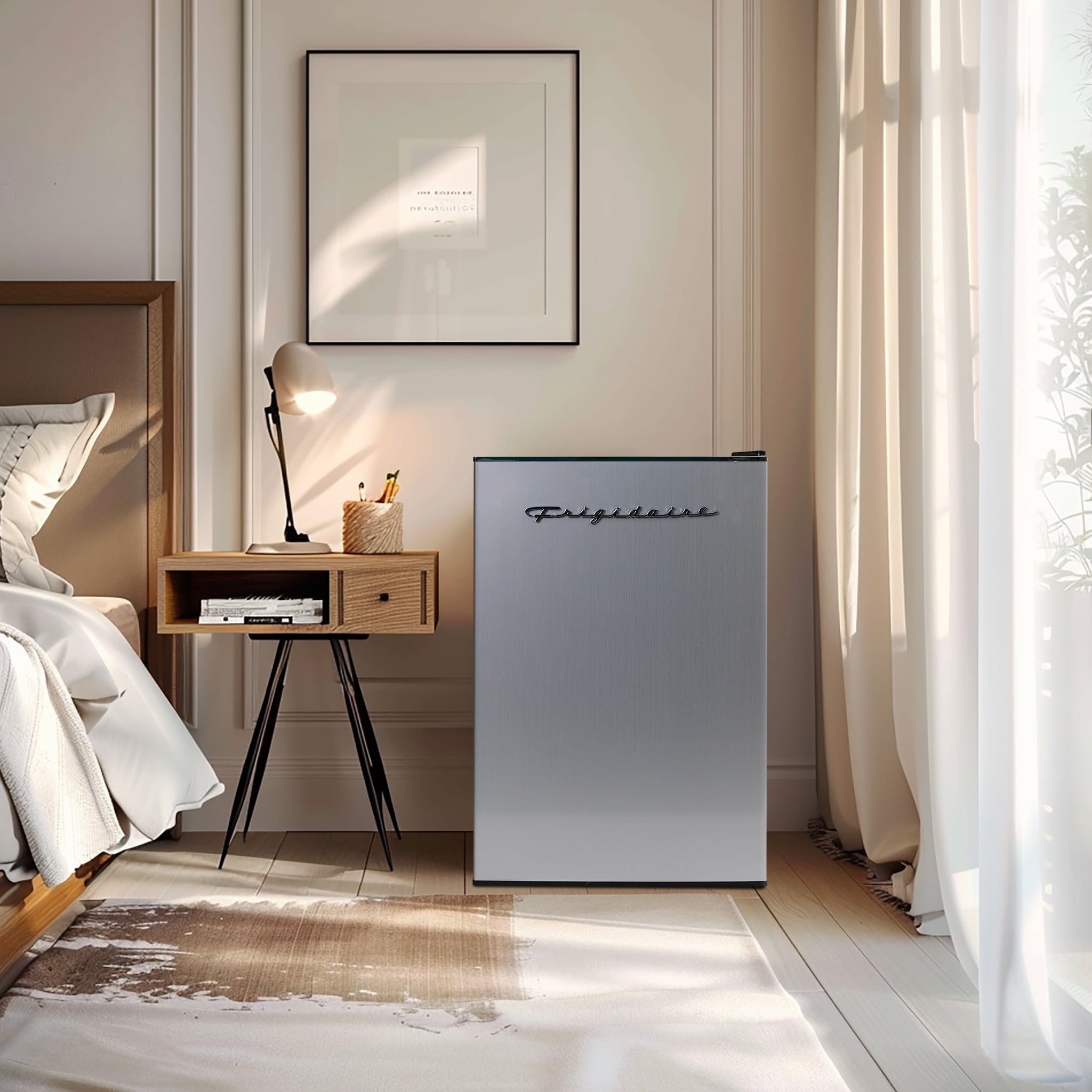 Frigidaire 2.5 Cu. ft. Compact Refrigerator with Chiller Compartment, Space-Saving Mini Fridge for Home, Office, Platinum