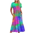 thumbnail image 1 of Fankiway Robe d'Été Décontractée à Manches Courtes Col Rond Robe Longue Fluide à Volants avec Poches Robe Imprimée Dégradée Grande Taille pour Femmes Rondes Robes de Printemps pour Femmes 4424, 1 of 4