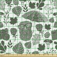 thumbnail image 2 of Autumn Fabric by the Yard, Fall Season Related Monochromatic Leaf Owl Flower Umbrella Modern Drawings, Decorative Upholstery Fabric for Sofas and Home Accents, White and Dark Sepia by Ambesonne, 2 of 5