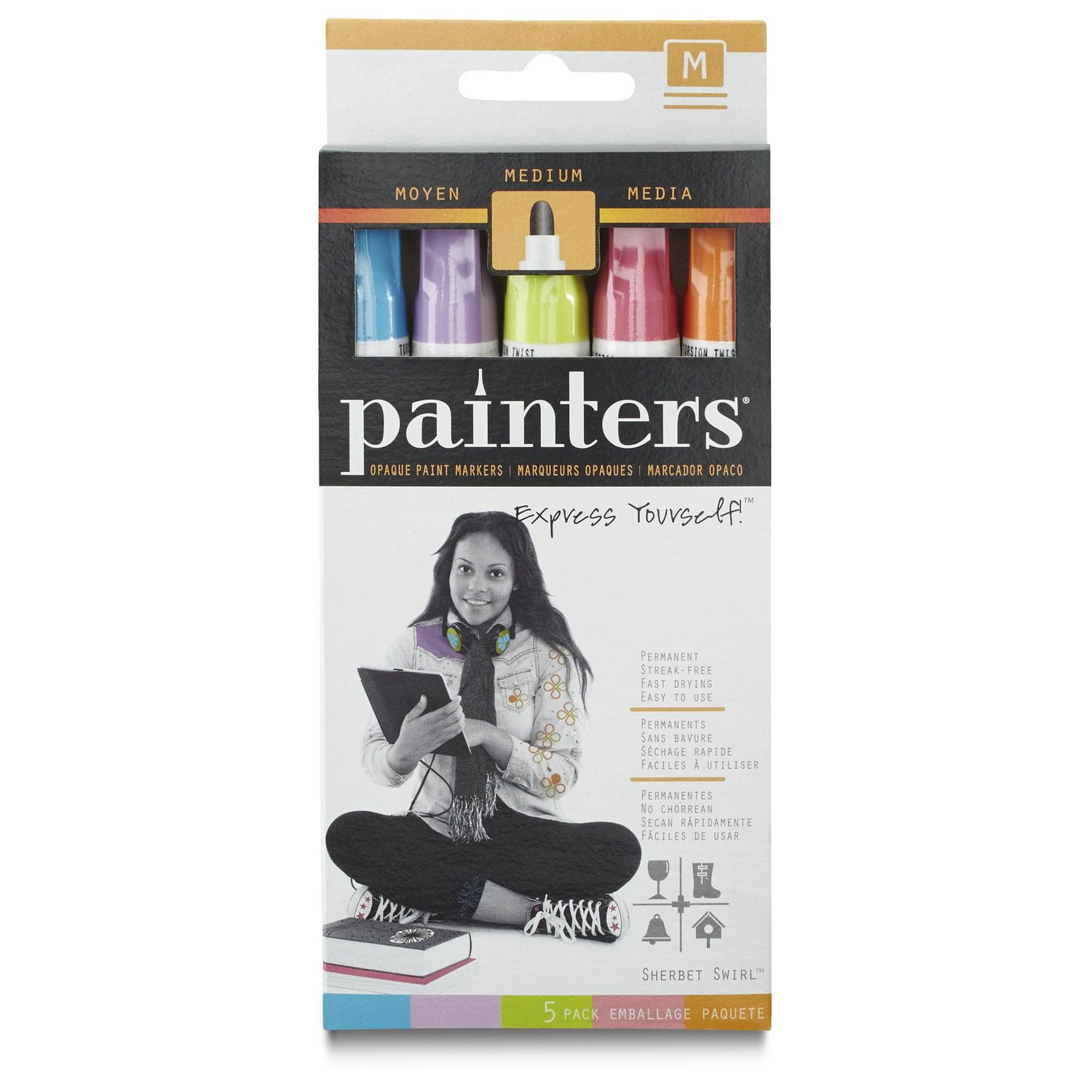 Elmer's Painters Opaque Paint Markers, Medium Point, Sherbert Swirl Colours, 5 Count
