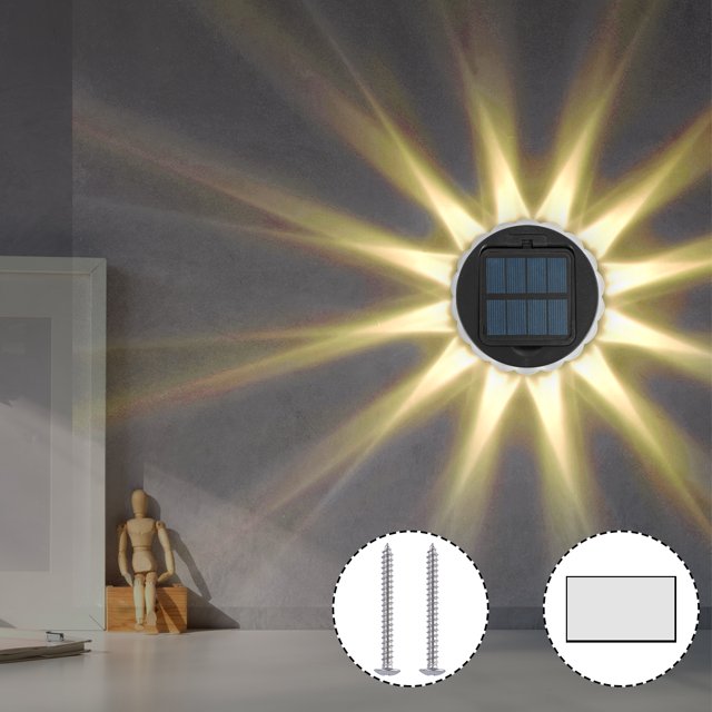 Pluokvzr 6LED Lumières Solaires de Clôture IP44 Étanches Extérieures Lumières de Terrasse Solaires Pétale Rond 8 Modes d'Éclairage Auto On/Off D