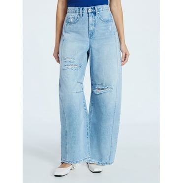 Scoop Women’s and Women's Plus High-Rise Ankle Barrel Jeans with Distressed Details, Sizes 0-26