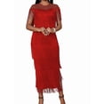thumbnail image 2 of Women'S Plus Size Flapper Dress Sleeveless Deep V Neck Fringe All over Tassel Tiered Prom Party Midi Dress Red XXXL, 2 of 5