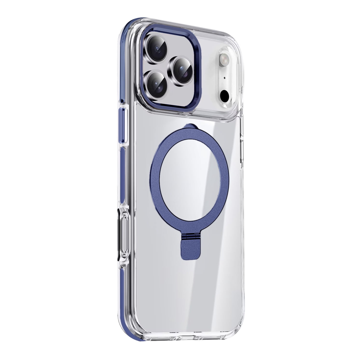 Transparent Magnetic Stand Cover for iPhone 17 Pro Max - Blue