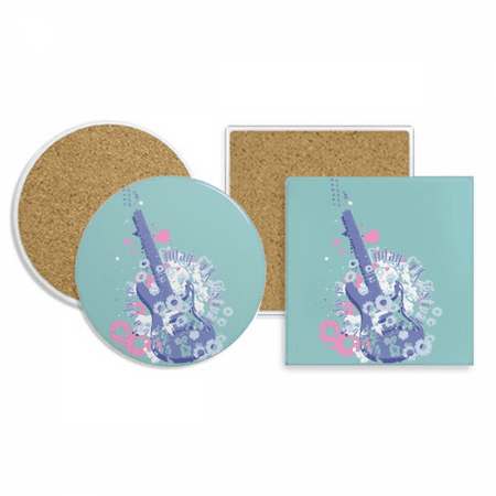 

Guitar Music Fresh Pattern Illustrsate Coaster Cup Mug Holder Absorbent Stone Cork Base Set