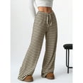 thumbnail image 2 of jinghuiyue Women Wide Leg Pants Striped Elastic Low Waisted Pants Casual Knit Loungewear with Drawstring M, 2 of 6