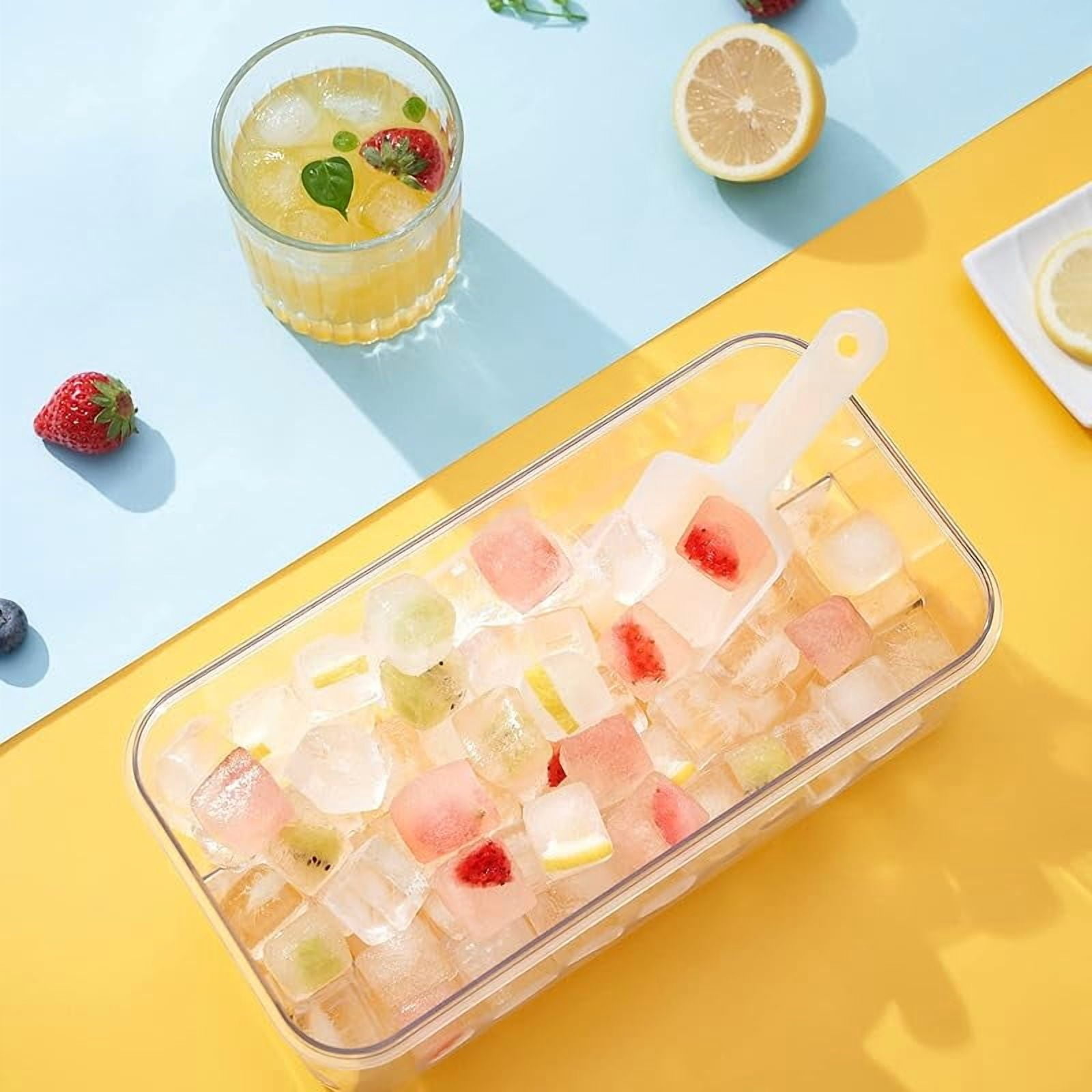 Ice Cube Tray with Lid and Bin, 32 pcs Ice Cubes Molds, Ice Trays for Freezer, Ice Cube Tray Mold, with 1 tray, Ice Freezer Container, Spill-Resistant Removable Lid & Ice Scoop, for Whiskey,Cocktail