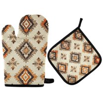 Yayeee Oven Mitts and Pot Holder Set of 2 Heat Resistant Kitchen Gloves Baking Hot Pad, Geometric Designs