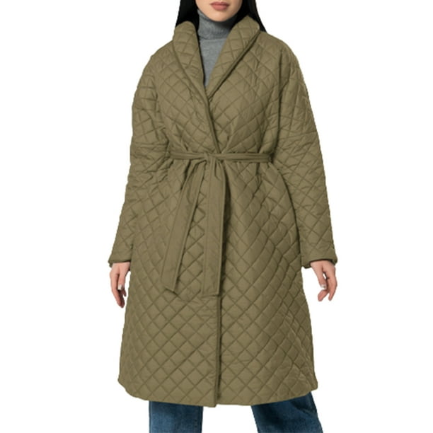 Bliv ved Behandling fremsætte loopsun Winter Coats Jacket for Womens,Women's Casual Diamond Plaid Cotton  Coat Long Knee Length Coat Warm Loose Coat Army Green M - Walmart.com