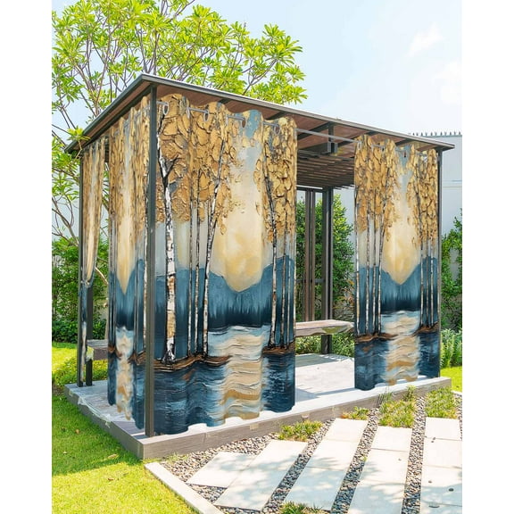 nqOlkjepod Outdoor Curtains for Patio Waterproof, Blue Yellow Forest Outdoor Privacy Panels Grommet, Modern Oil Painted Contemporary Blackout Outside Curtains for Porch/Cabana 54"x84", 2 Panels