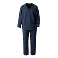 thumbnail image 3 of Ohufall V Neck Sets for Men Long Sleeve Loose Solid Color Drawstring Comfort Tops with Long Pants Casual Sets, 3 of 4
