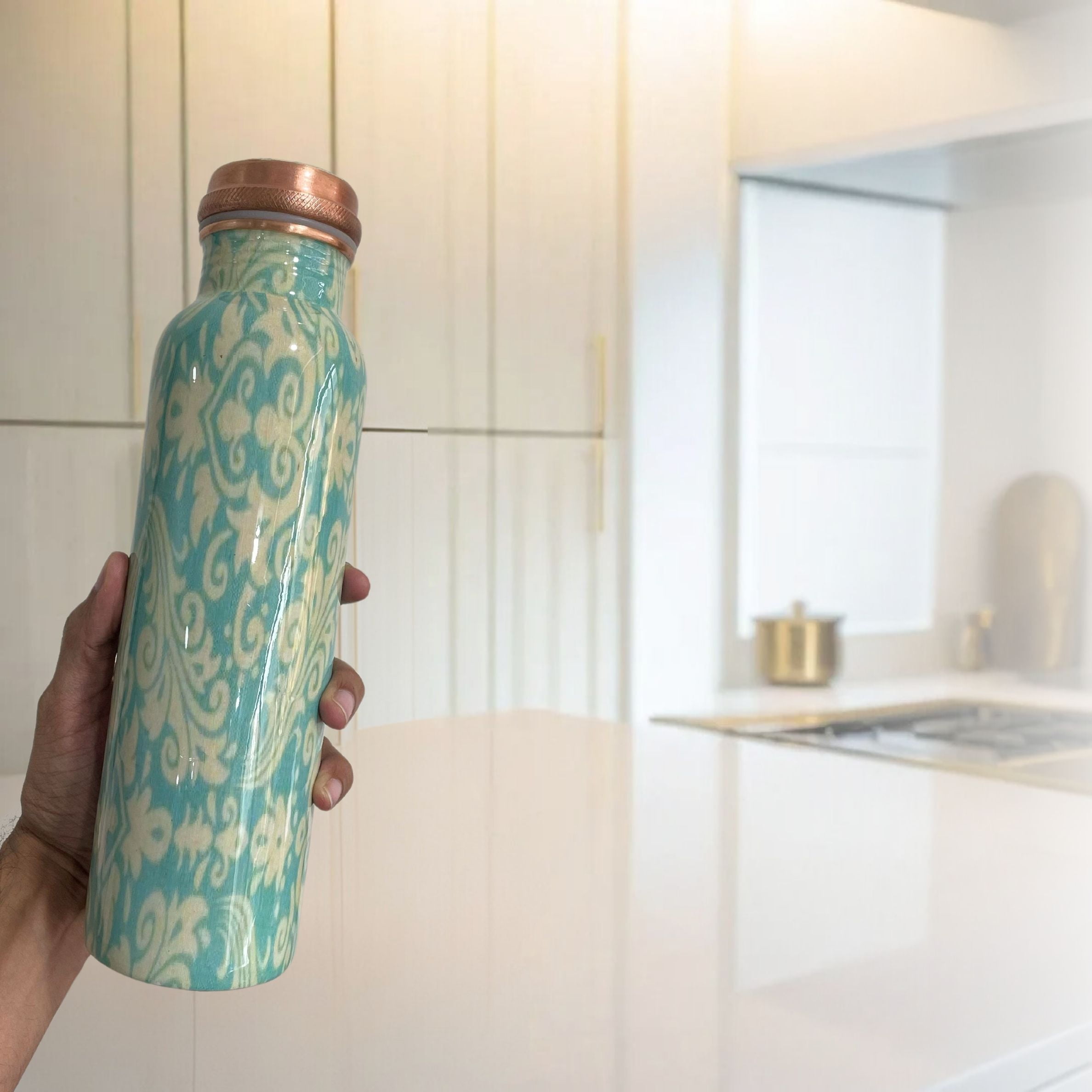 SuperGeneriX 34 oz Copper Water Bottle - Leakproof Durable Metal Travel Bottle (Abstract Blue)