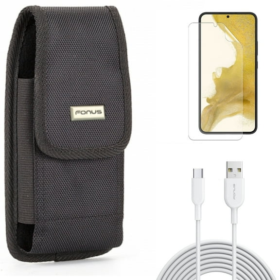 Case Belt Clip & 6ft USB-C Cable & Matte Screen Protector for Samsung Galaxy S22 (6.1") - Swivel Holster & Type-C Fast Charger & TPU Film Anti-Glare Accessory Bundle
