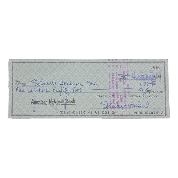 Stan Musial St. Louis Cardinals Signed  Bank Check #5640 BAS