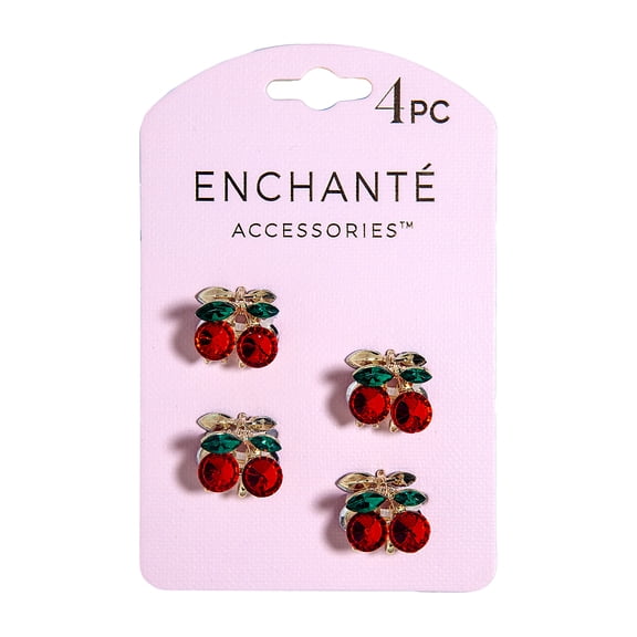 Enchante Small Rhinestone Cherry Claw Hair Clips 4-Pack