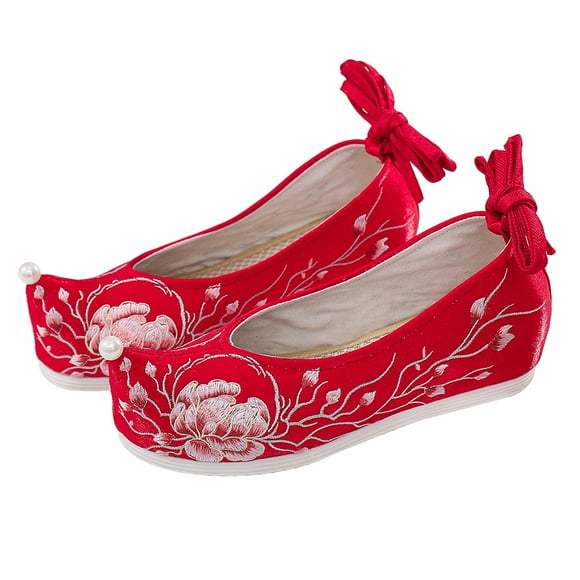 1 Pair Chinese Style Embroidery Slippers Fashionable Wedge Heel Hanfu Shoes