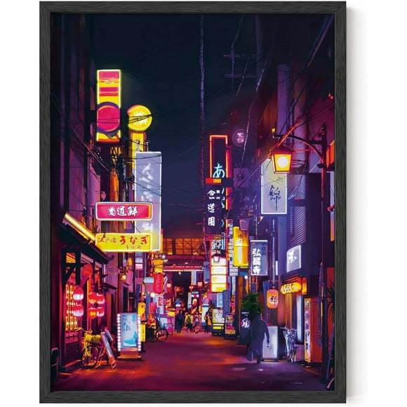 Anime Neon Wall Art Poster, City Art Cool Posters for Room, Urban Wall Art Cyberpunk Poster, Asian Art Neon Pictures Wall Decor (Unframed 12x16)