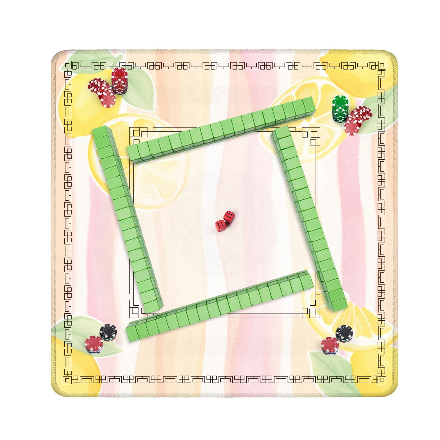 Mahjong Mat 31.5" x 31.5" Bright Lemon Soft Pink Peach Striped Non-Slip Noise Reduction American Mahjong Tiles Table Cover for Dominoes Poker Card Board Games Gift