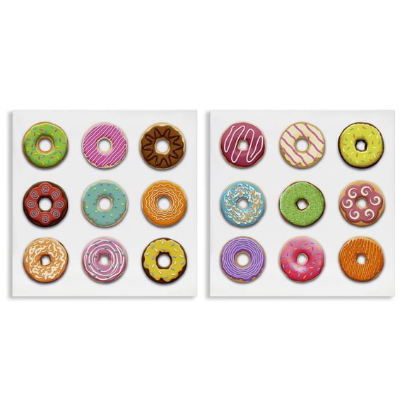 Stupell Industries Bright & Fun Donuts Food & Beverage Painting Wrapped Canvas Canvas Art Print Wall Art, 17 x 17, Set of 2