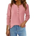 thumbnail image 5 of PRETTYGARDEN Women's Long Sleeve Waffle Knit Shirts Fall Casual Button Up Henley V Neck Tunic Tops Loose Fit Basic Tees, 5 of 9