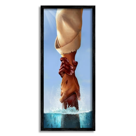 Stupell Jesus Holding On Spiritual Hands Religious Painting Black Framed Art Print Wall Art
