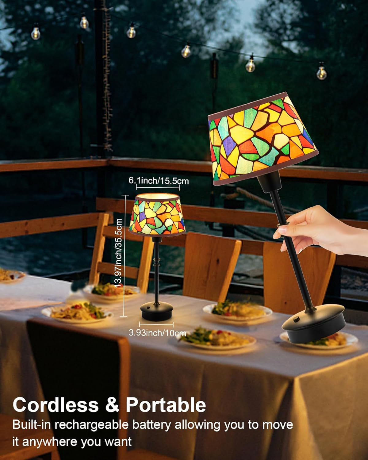 Rechargeable Cordless Table Lamp, Dimmable Touch Bedside Light, Warm Accent Ambient Lighting for Restaurant Bar Dining Patio