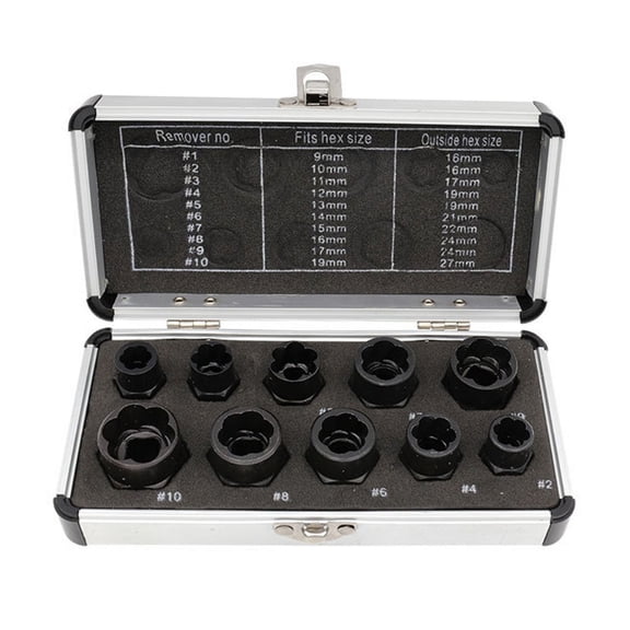 10Pcs 9-19mm Damaged Nut Bolt Remover Kit Bolt Broken Nut Screw Remover