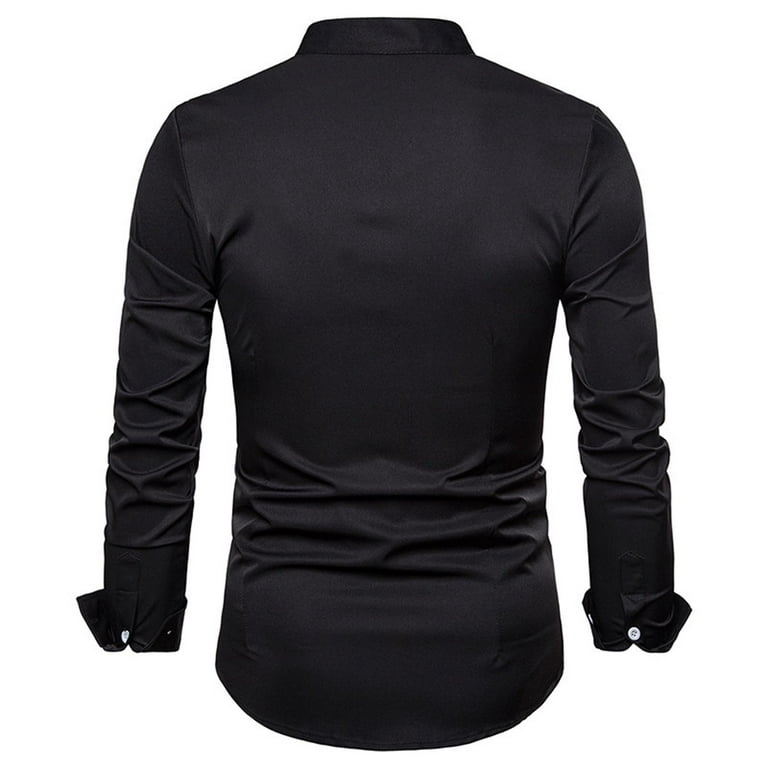 Odeerbi Men Turndown Collar Blouse Shirts Long Sleeve 2024 Casual Floral  Embroidery Slim Band Collar Dress Shirts Wine 