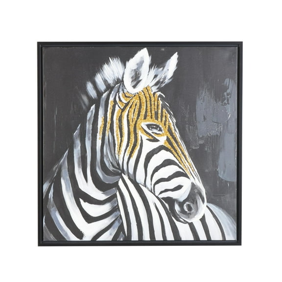 32" x 32" Zebra Framed Wall Art with Gold Foil Accents, by DecMode
