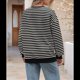 thumbnail image 4 of Sudadera de Cuello Redondo A Rayas de Gran Tamaño para Mujer, Jersey de Larga con Bloques de Color, Camiseta Informal Holgada para Hacer Ejercicio, Color Negro, Talla M, 4 of 6