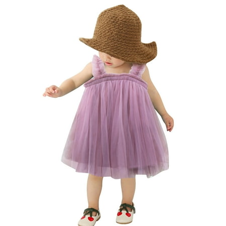 

ZRBYWB Kids Baby Girls Dresses Layered Sleeveless Tulle Tutu Dress For Toddler Princess Suspenders Solid Summer Beach Dress Casual Clothes