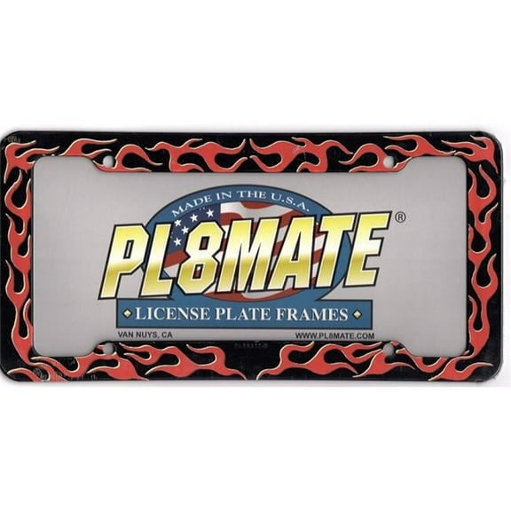 Flames on Black Plastic License Frame. Free Screw Caps Included