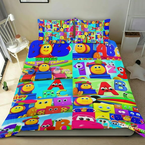 3 Piece Comforter Cover Set For Bob The Train Bedding Set Cute Duvet Cover Sets Super Soft Teens Bedding Set Kids Bedroom Gifts,1 Duvet Cover with 2 Pillowcases Twin