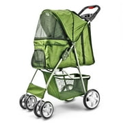 Folding Pet Stroller, Rain Cover, Cup Holder, Mesh Window, Green