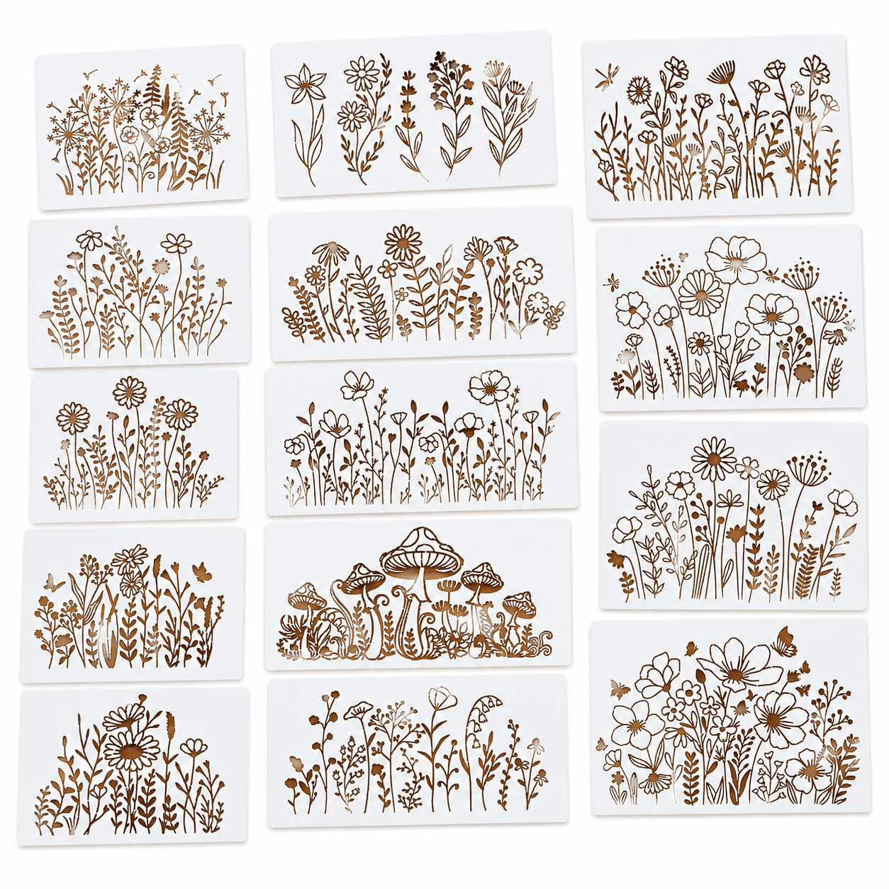 14pcs Reusable Flower Stencils for Painting, Wildflower Craft Templates for Wood, Canvas, Fabric and Wall Art, Durable Plastic Floral Stencils for DIY Projects and Creative Gifts