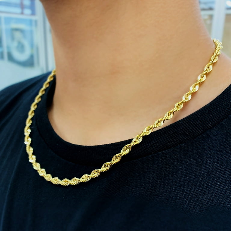 Gold Rope Chain Necklace 24 Men Women 6mm 10K Real Gold by Glitz Design 