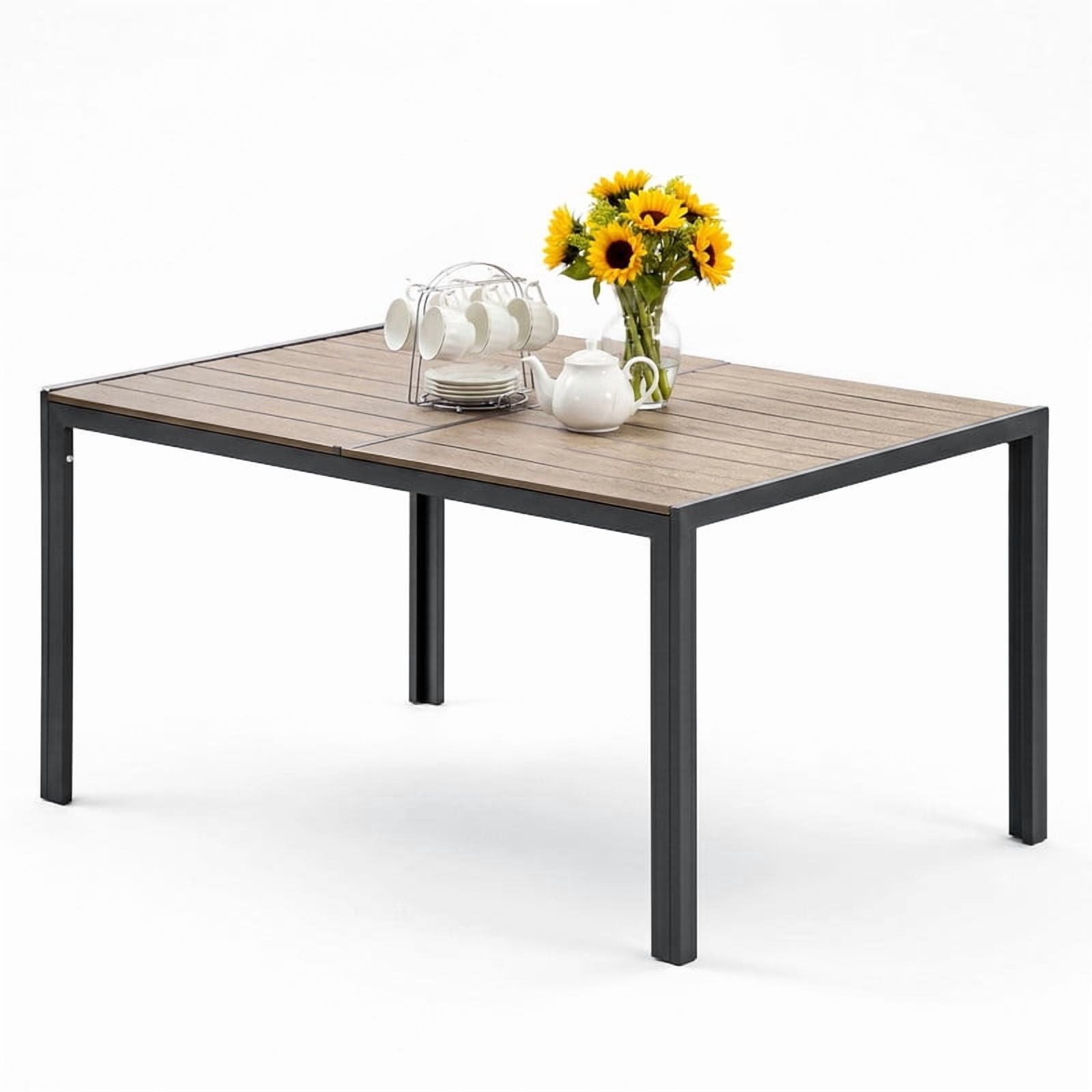 Vineego Weather Resistant Patio Dining Table, 59 x 36 Inch 6 Person Outdoor Dining Table for Garden Backyard Deck,Brown
