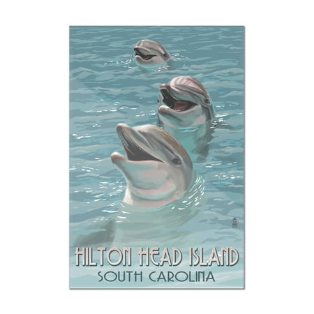 Hilton Head Island, South Carolina - Dolphins - Lantern Press Poster (8x12 Acrylic Wall Art Gallery (Best Place To See Dolphins In Hilton Head)