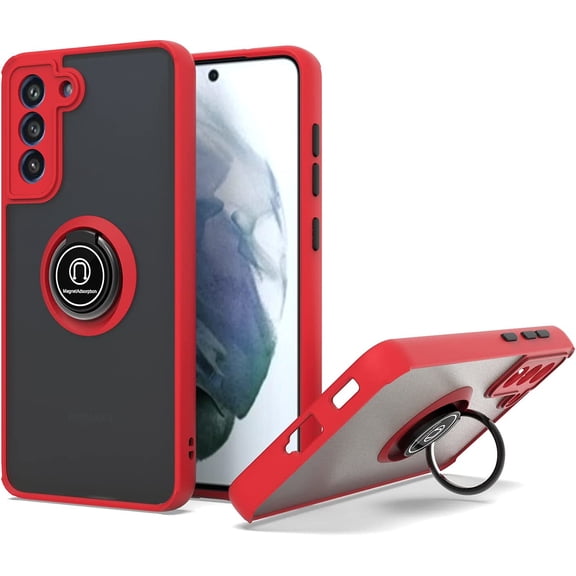 For Samsung Galaxy A16 5G Matte Clear Hybrid Cases with Magnetic Stand [Rotate Ring Holder] Hard Shockproof Protective Phone Case Cover by Xpression, Red