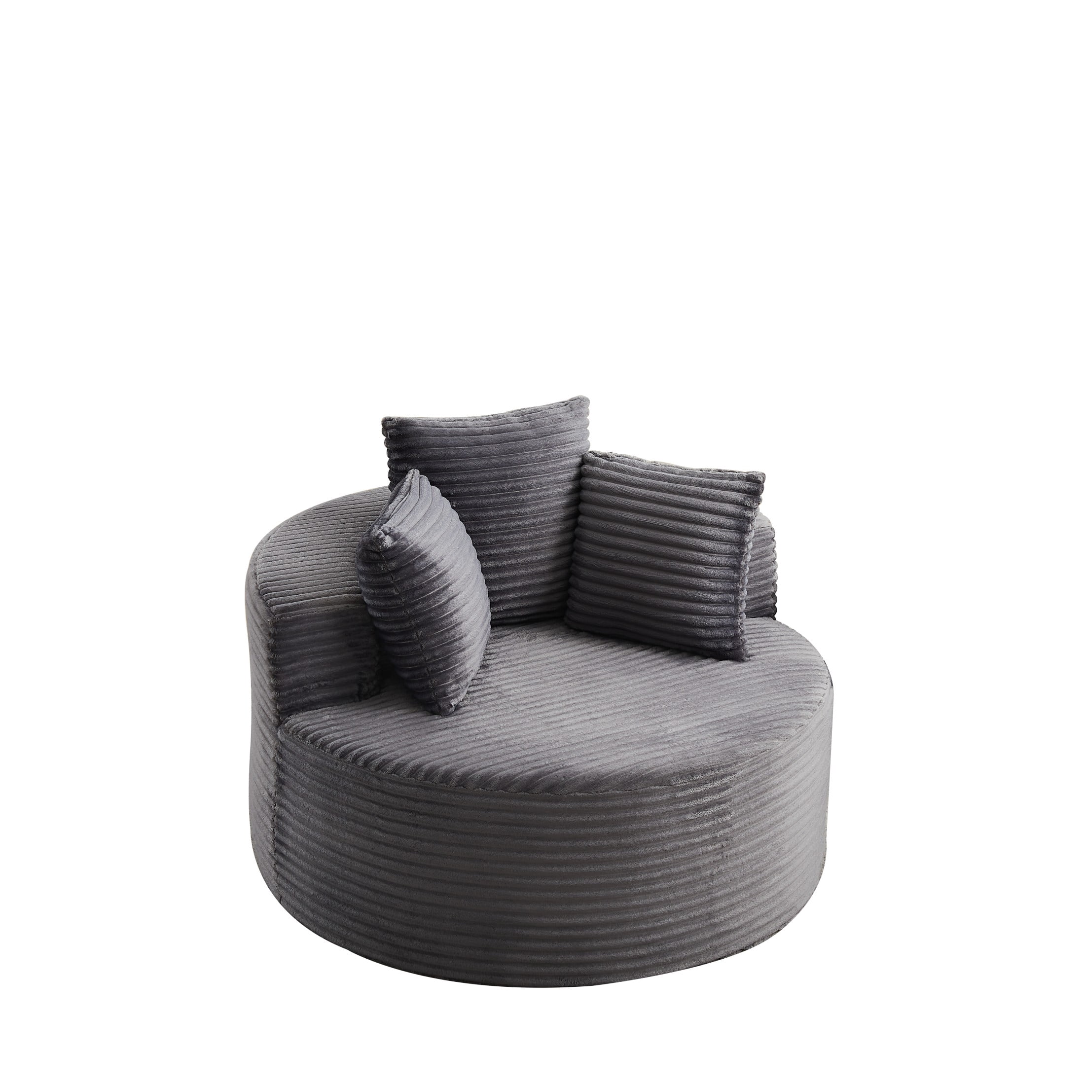 Aukfa 43" Oversized Round Chair with 3 Pillows, Corduroy Cloud Lounge Sofa Chair for Living Room/Bedroom, Gray