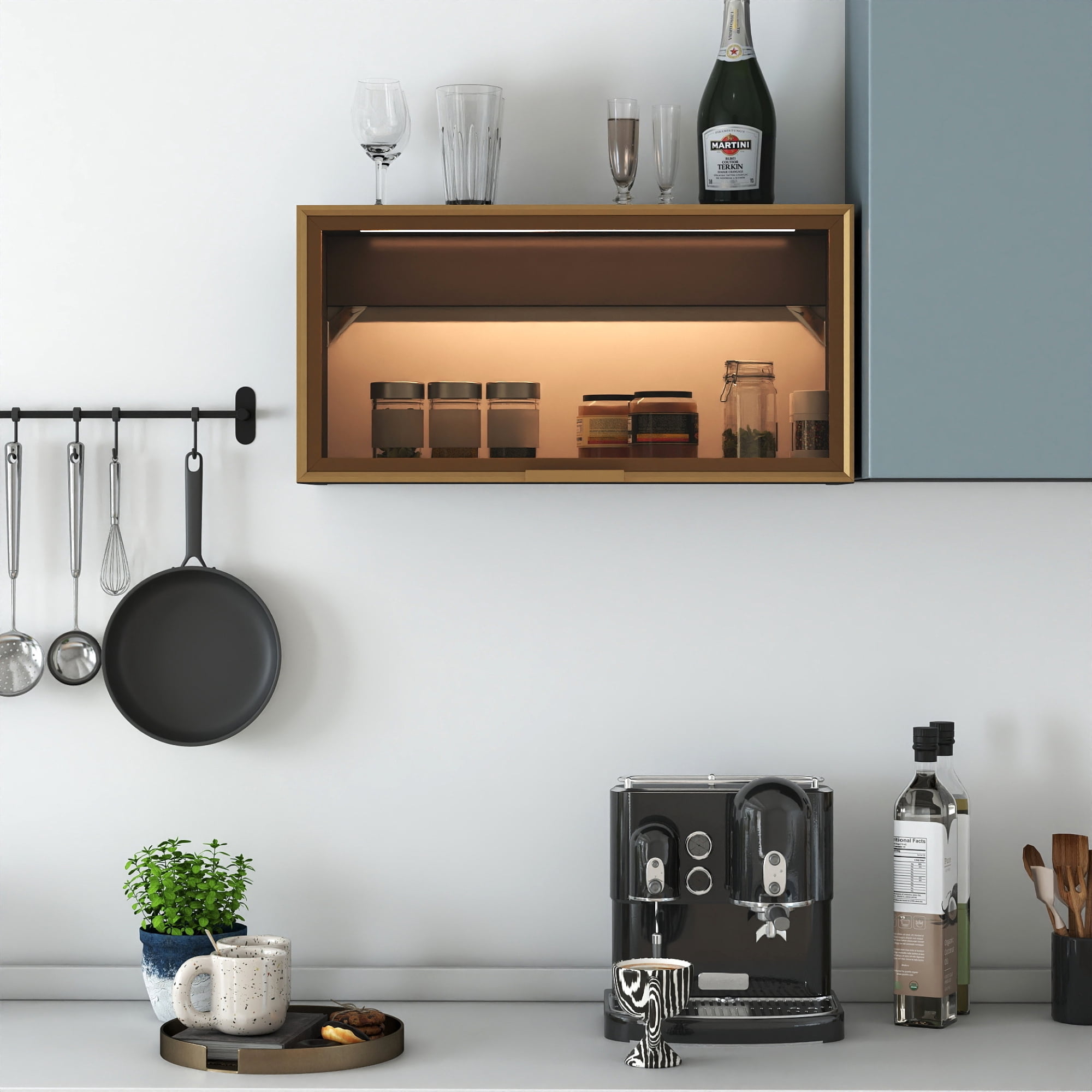 Leumius Spice Rack Wall Mounted Storage Cabinet,Large-Capacity Hanging Kitchen Pantry with Up-Flip Door for Kitchen, Dining Room,Black